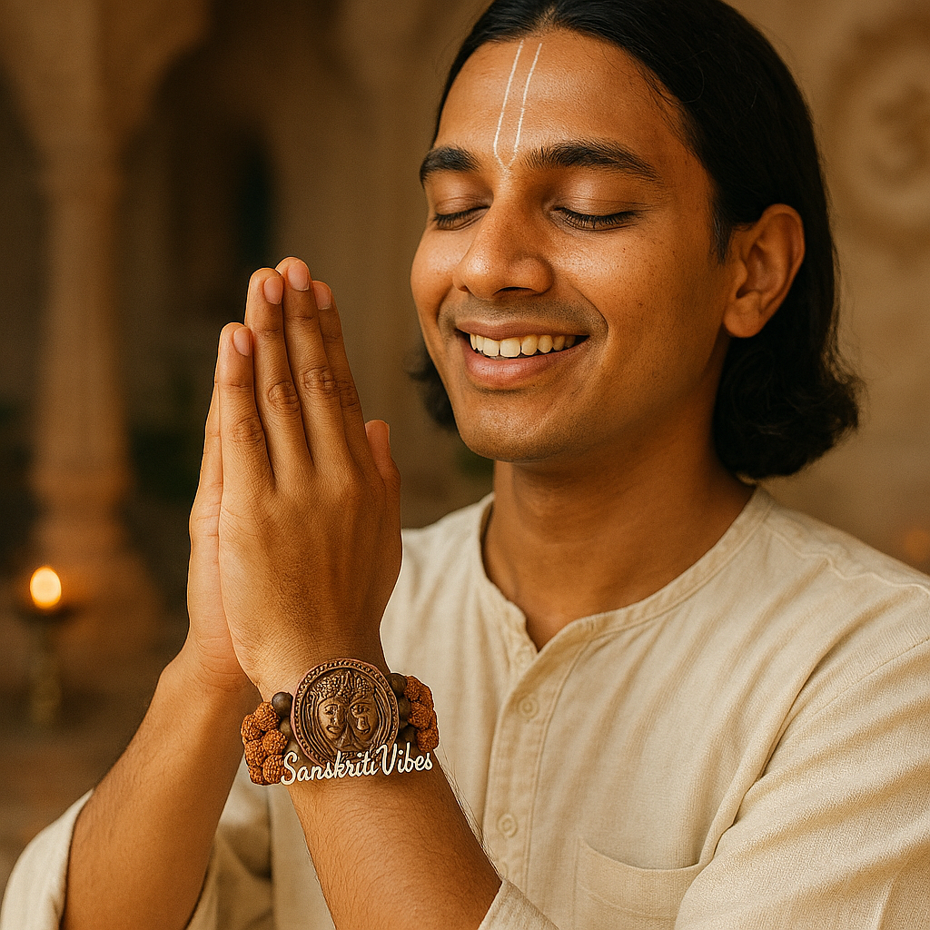 Radha Krishna Tulsi with Rudraksha Beads Bracelet – Traditional Look Spiritual Bracelet