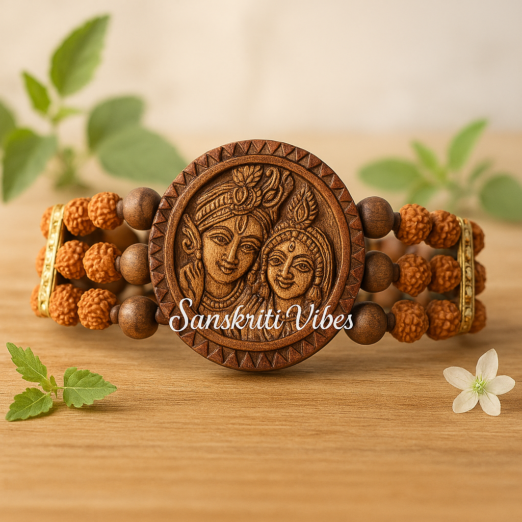 Radha Krishna Tulsi with Rudraksha Beads Bracelet – Traditional Look Spiritual Bracelet