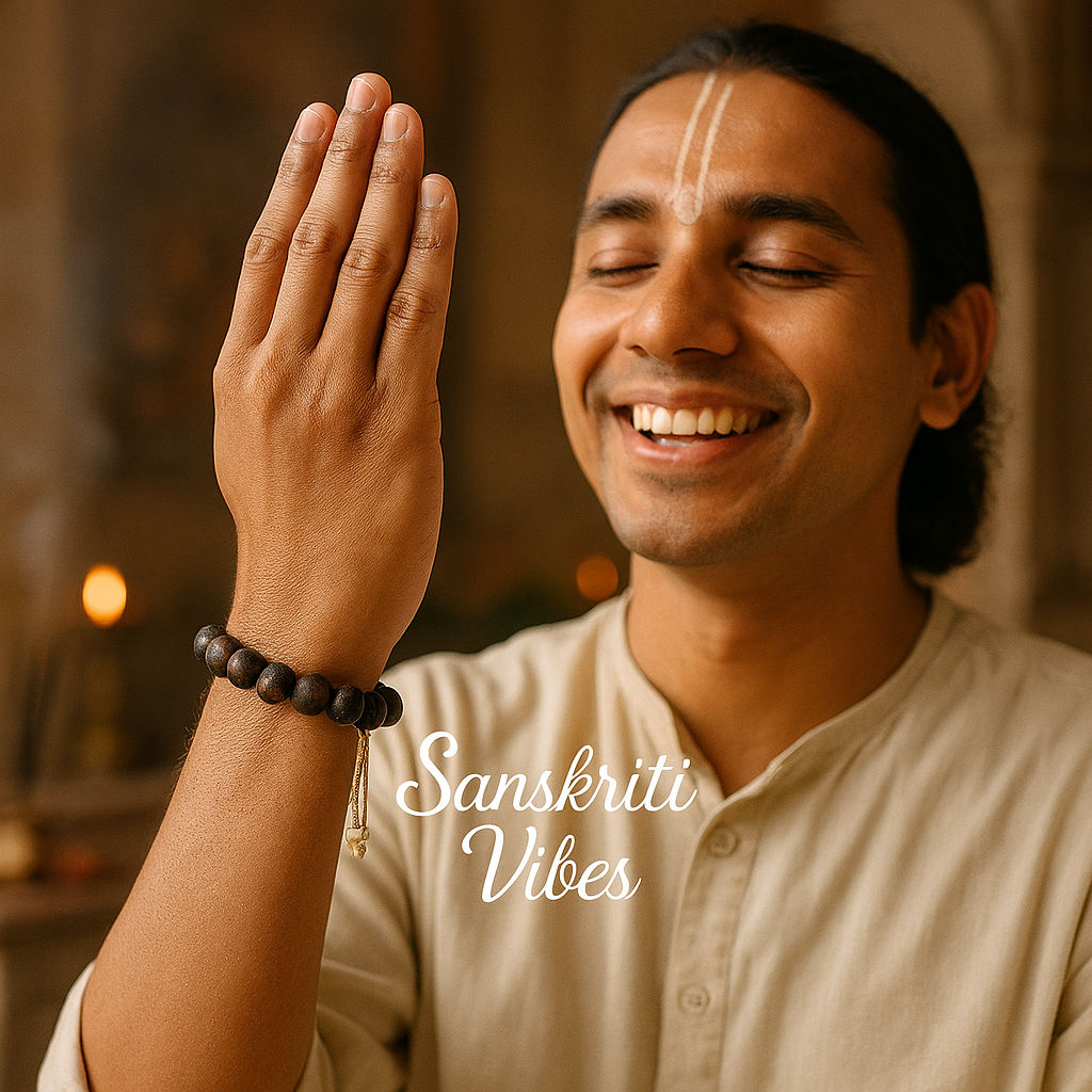 Dark Brown Shyama Tulsi Beads Handmade Bracelet – Adjustable Spiritual Bracelet for Devotees