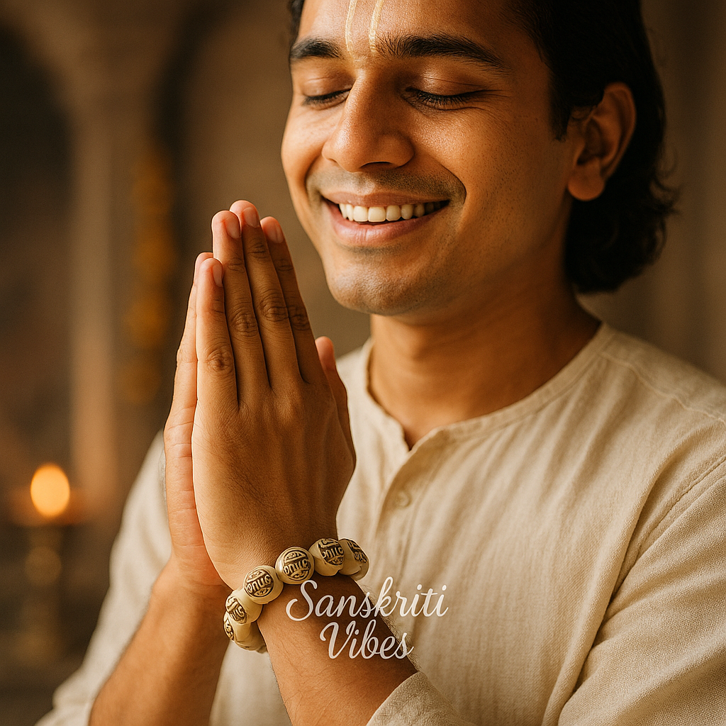 Sita Ram with Hanuman Carved Original Tulsi Bracelet – Divine Spiritual Bracelet for Devotees - Retail Maharaj