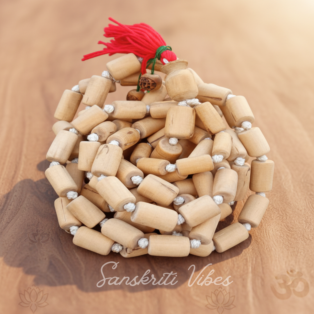 Tulasi Japa Mala with Cylindrical Beads – 16mm Tulsi Japa Mala for Chanting & Meditation - Retail Maharaj