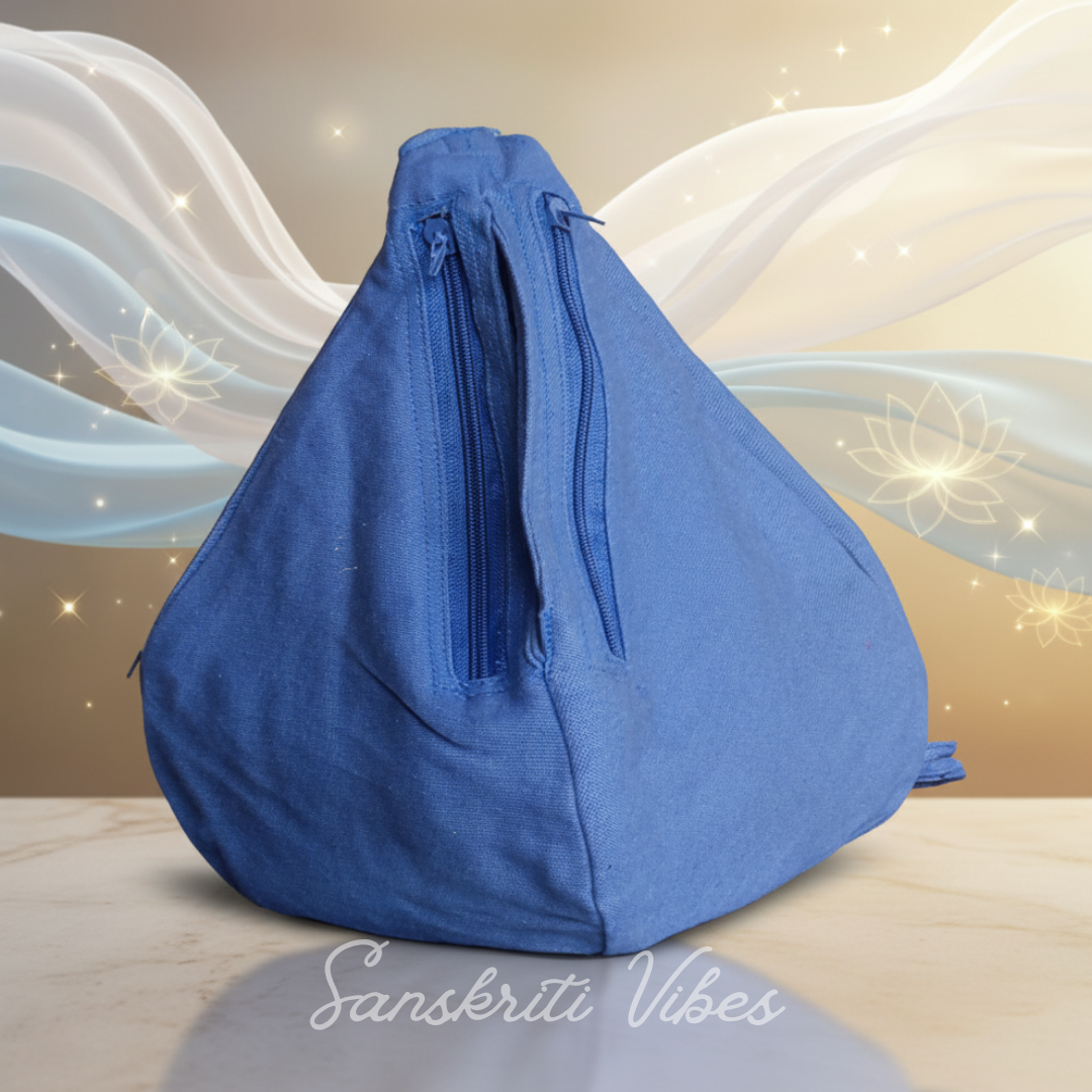 Blue Cotton Japa Bead Bag with Counter | Sakshi Mala | Premium Plain Chanting Bag for Meditation & Pooja