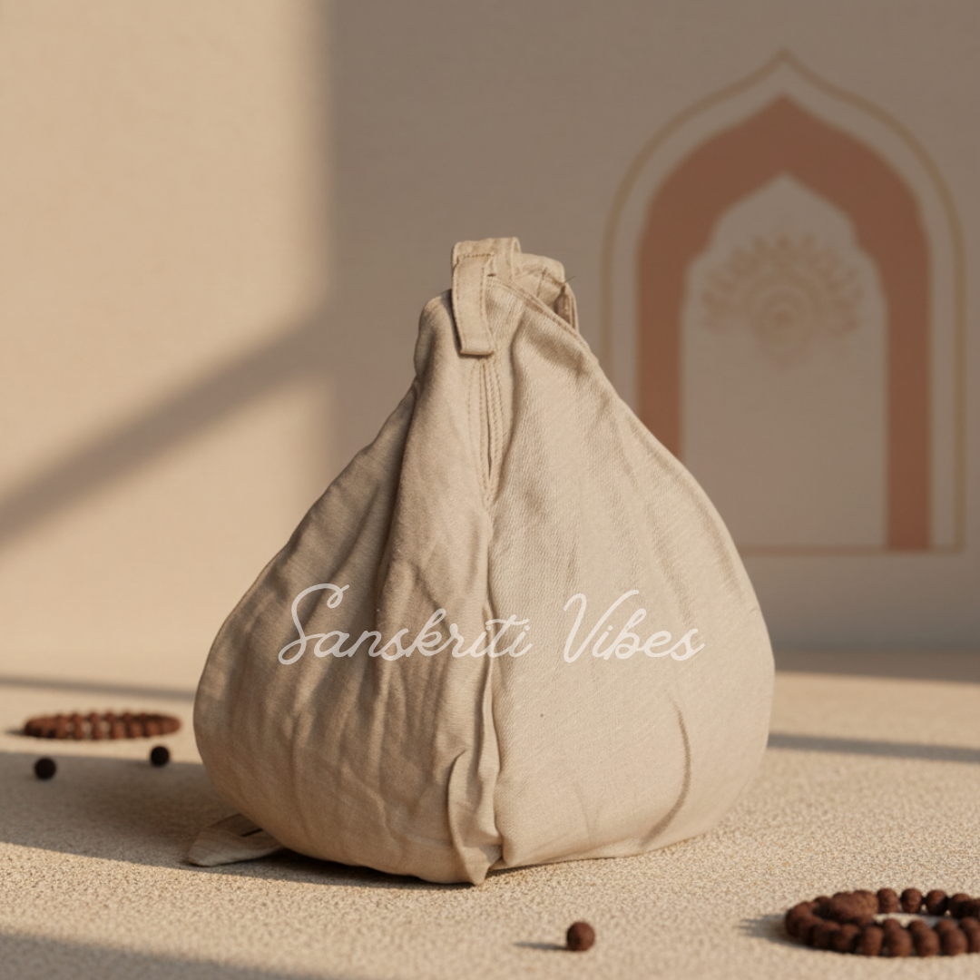 Grey Cotton Japa Bead Bag | Premium Plain Chanting Bag | Handcrafted Meditation & Pooja Mala Bag