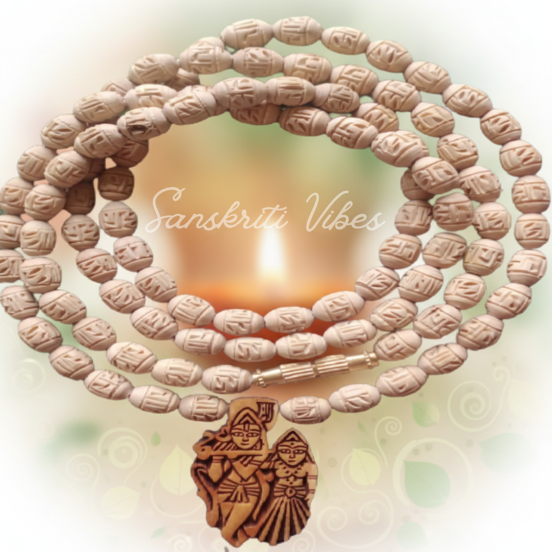 Three Round with Radha Krishna Tulsi Kanthi Mala – Sacred Mala for Spiritual Devotion