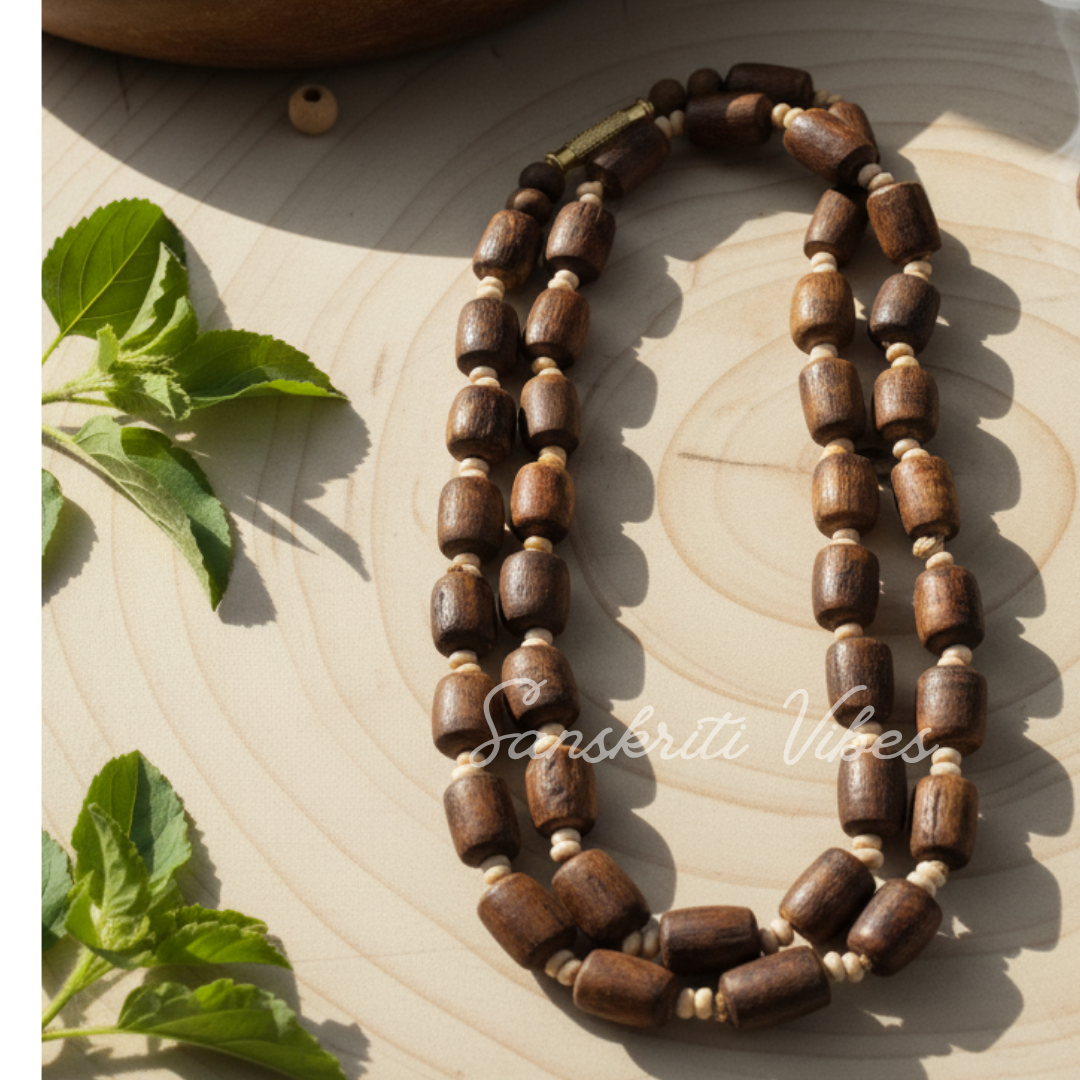 Classical Cylindrical Shaped Shyama Tulsi 2 Round Kanthi Mala – Premium Spiritual Necklace for Devotion