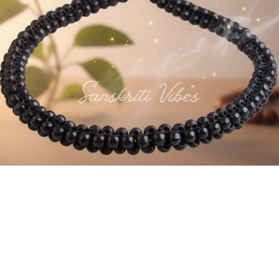Chain Pattern Black Tulsi Beads One Round Kanthi Mala – Classic Elegant Design for Spiritual Devotion