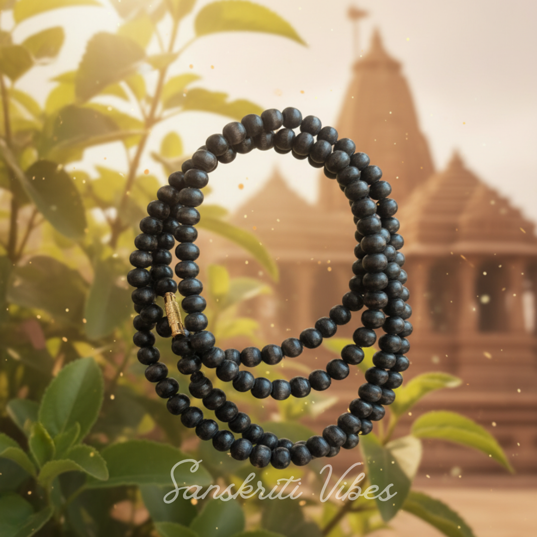 Two Round Tulsi Beads Natural Black Tulsi Kanthi Mala – Premium Spiritual Necklace for Devotion and Protection