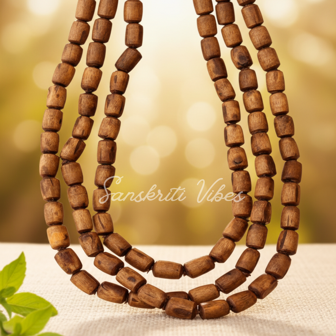 Original Tulsi Kanthi Mala – 3 Round Natural Brown Color - Retail Maharaj