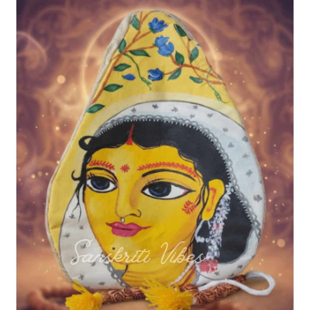 Hand Painted Radharani Bead Bag | Large Cotton Japa Bag | Shri Radha Handcrafted Chanting & Meditation Bag