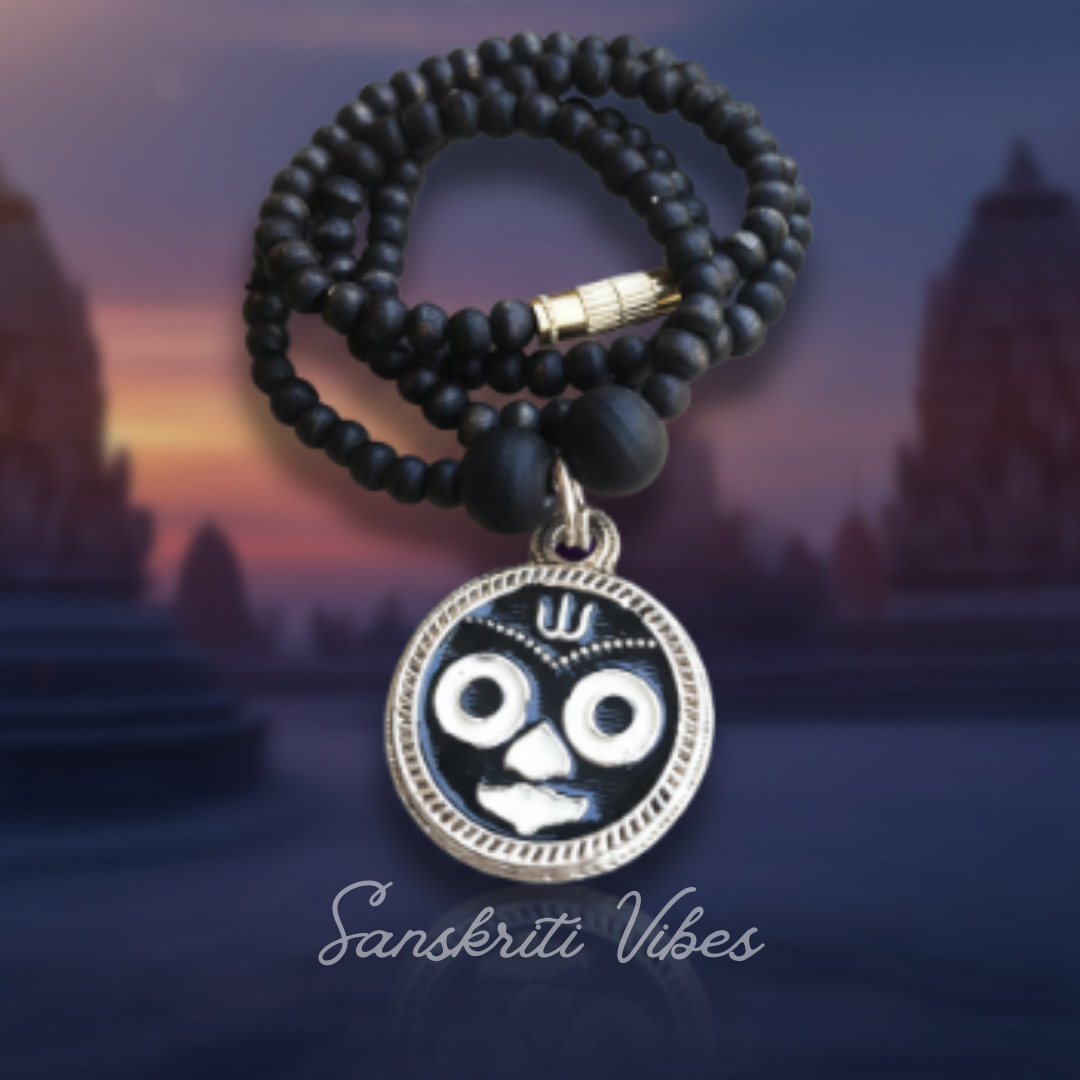 Shri Jagannath Ji Locket with Shyama Black Kanthi Mala – Sacred Prayer Beads for Devotion and Protection - Retail Maharaj