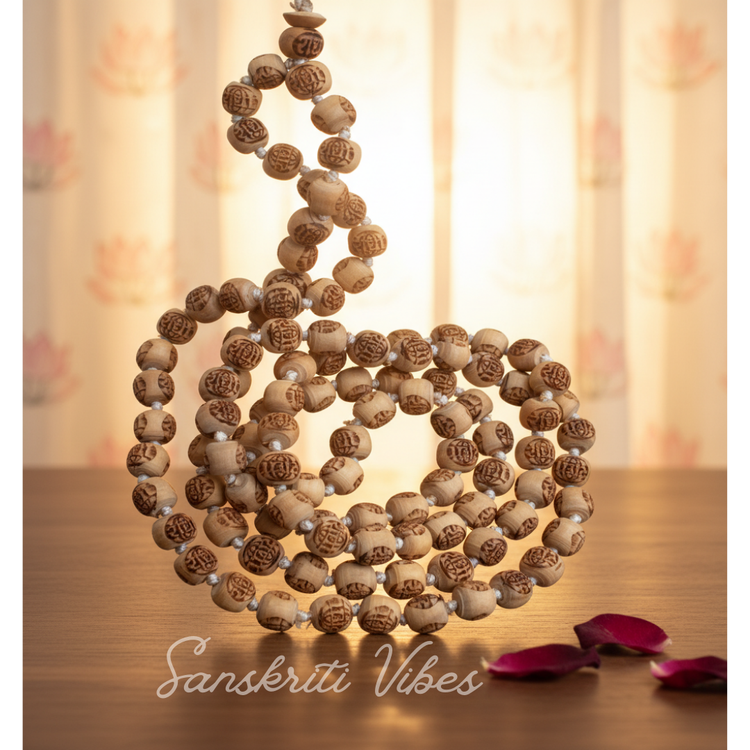 Iskcon Shaped Shri Radha Naam Original Tulsi Japa Mala 108 Beads-10 mm Beads Size - Retail Maharaj