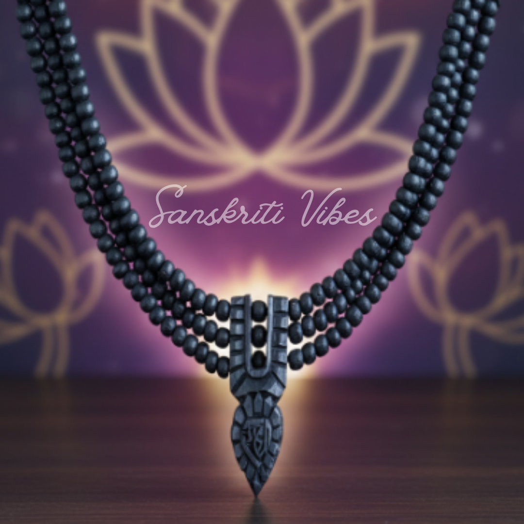 Shyama Black Tulsi Kanthi 3 Strands With Tilak Locket Mala - Sacred Neckwear for Spiritual Practice and Devotion