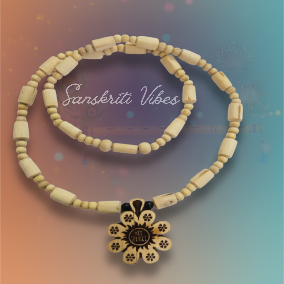 Flower Shaped Shri Radha Tulsi Locket Mala – Sacred Prayer Beads for Divine Devotion - Retail Maharaj