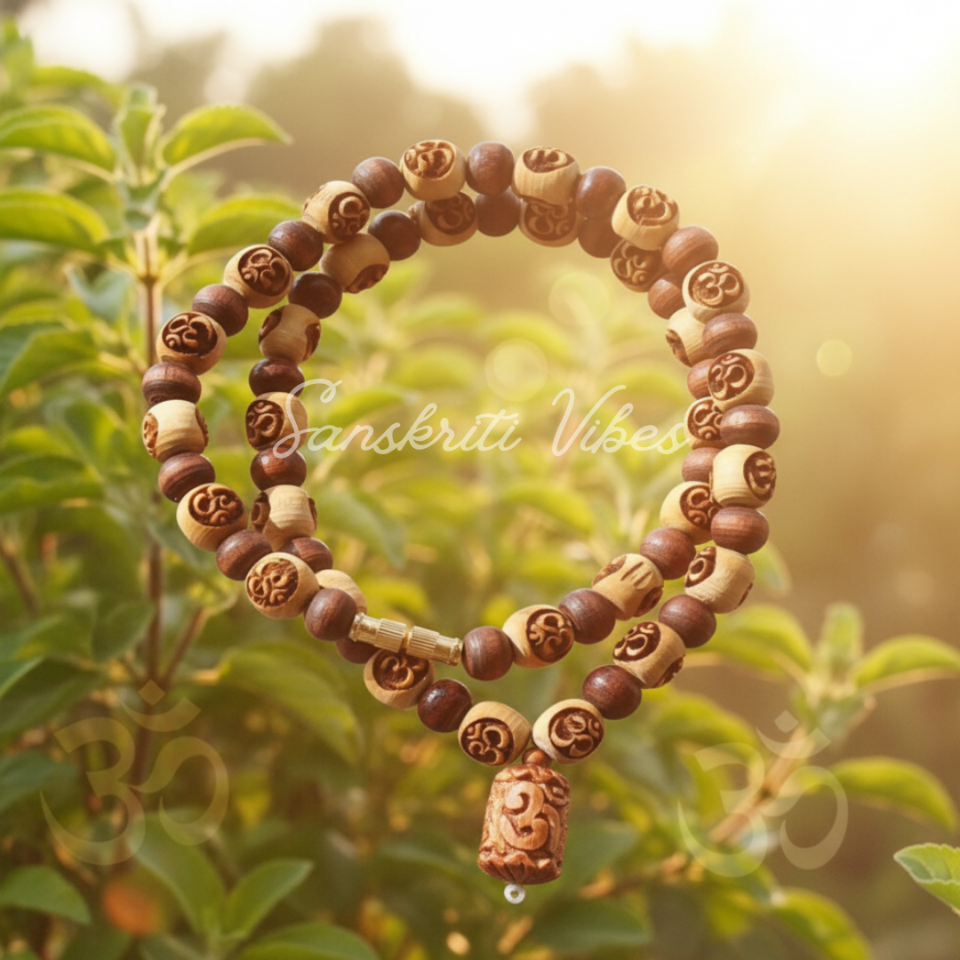 Om Naam Tulsi Beads Beautiful Design Kanthi Mala – Spiritual Neckwear for Meditation and Devotion