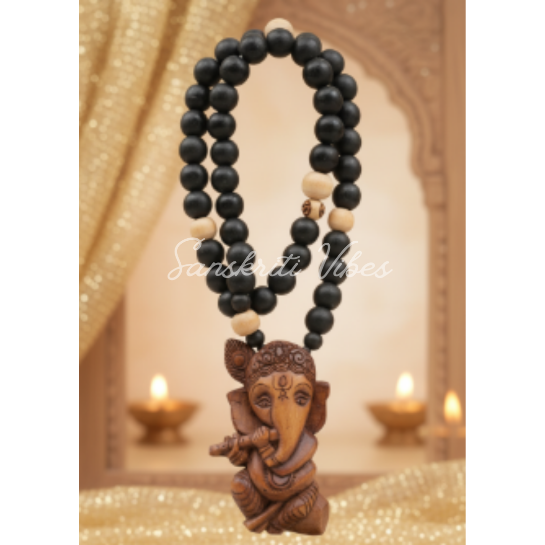 Ganpati Ji Tulsi Locket Mala in Black Tulsi Beads | Sacred Black Tulsi Mala for Devotion, Meditation & Spiritual Protection - Retail Maharaj