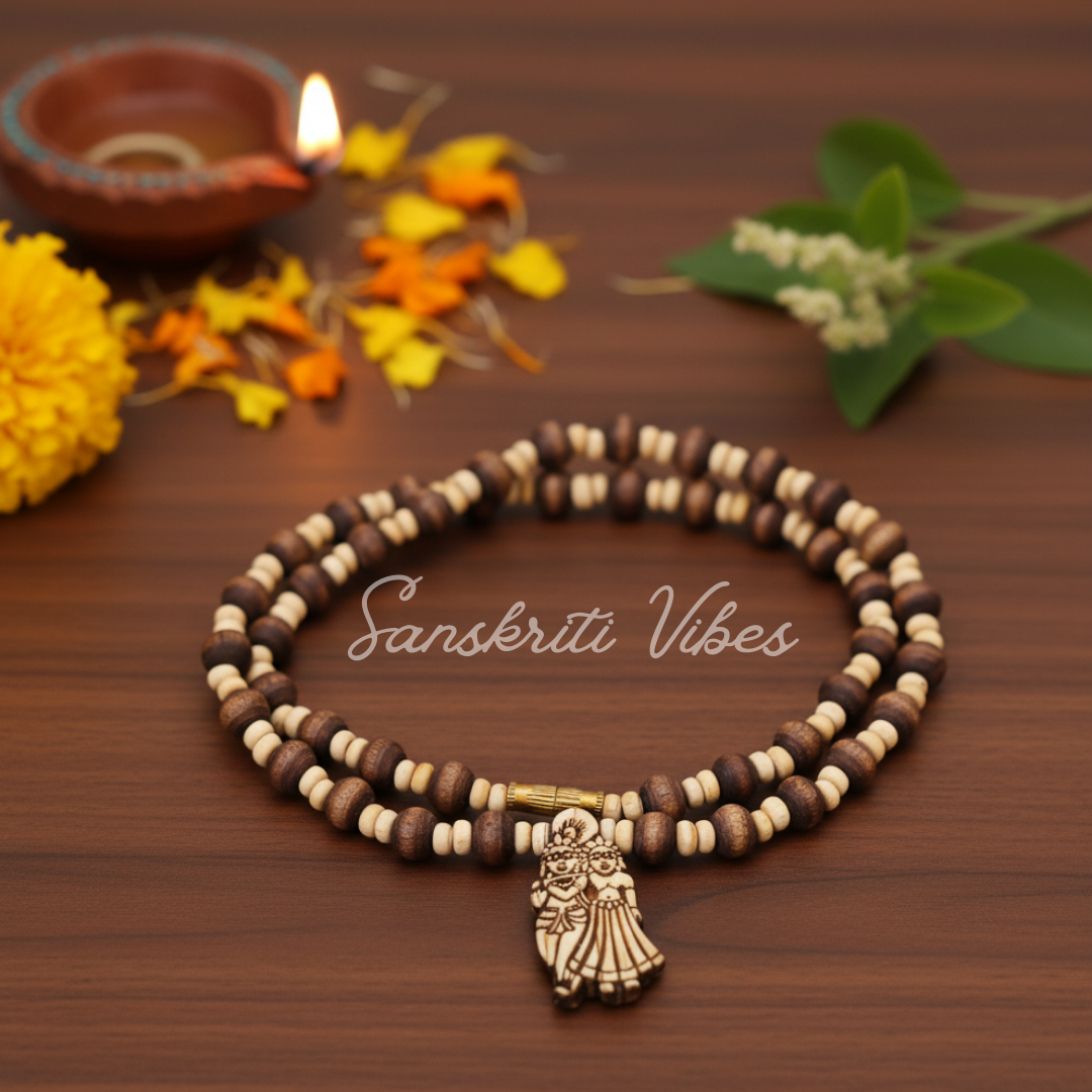 Radha Krishna Tulsi Locket Kanthi Mala – Sacred Prayer Beads for Divine Devotion - Retail Maharaj