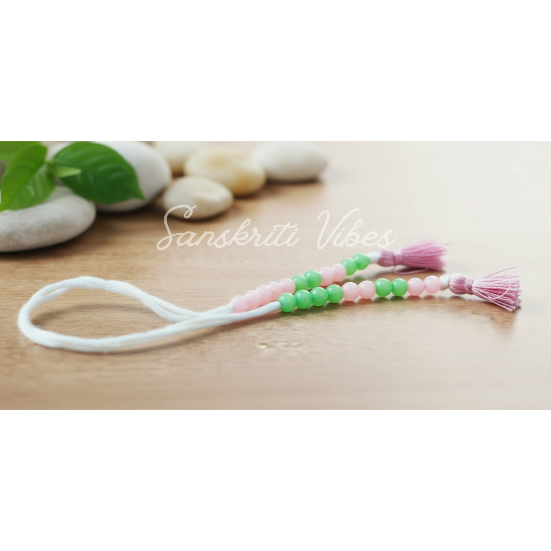 Japa Counting Beads – Pink & Green Round Beads for Mala, Meditation, and Prayer