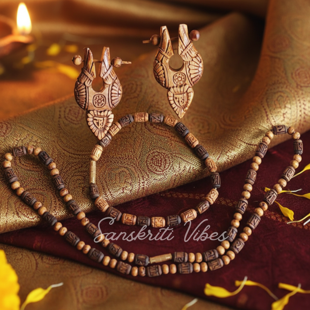 Radhe Radhe Complete Tulsi Set – Kanthi, Bracelet, and Earrings | Sacred Tulsi Jewelry Set for Devotion, Spiritual Elegance & Protection - Retail Maharaj