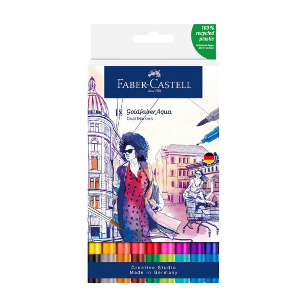 Faber Castell Goldfaber Aqua Dual Tip Watercolour Marker Set Brush and Fineliner
