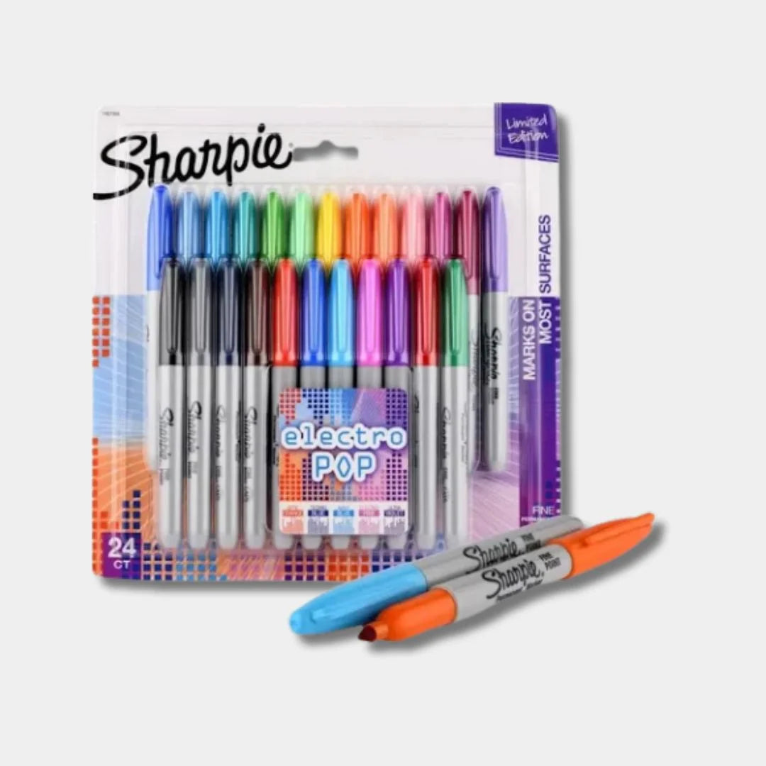 Sharpie Electro Pop Permanent Markers Set of 24 for Bold and Bright Designs - Retail Maharaj