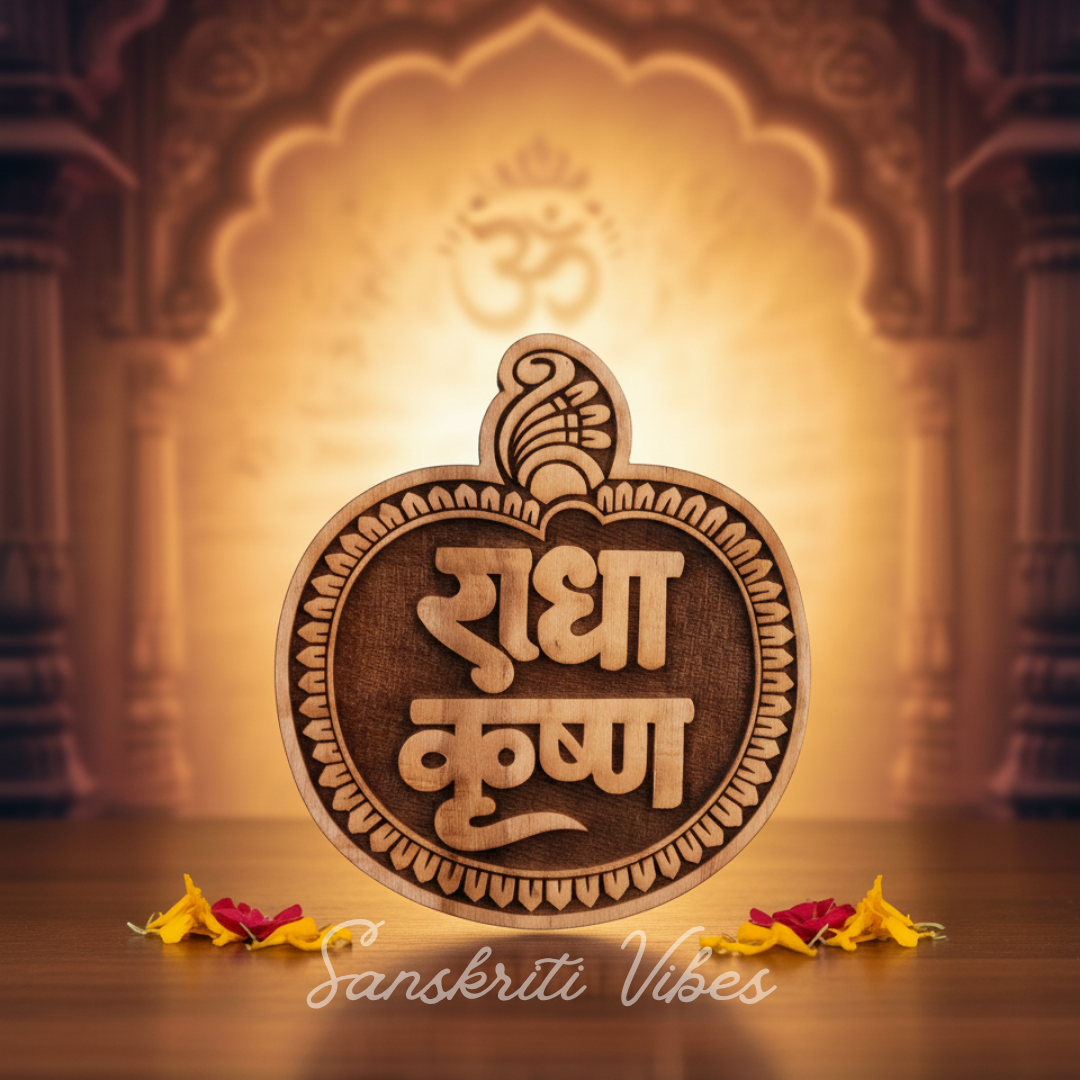 Shri Radha Krishna Naam Sewa Neem Wood Idol – 4x5 Inch Handcrafted Statue for Home Temple