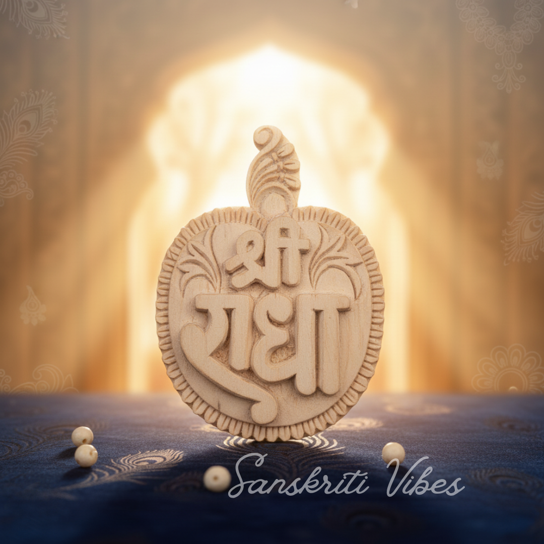 Krishna Pyari Brij Kishori Radha Naam Sewa Tulsi Wood Idol – Handcrafted Statue for Home Temple