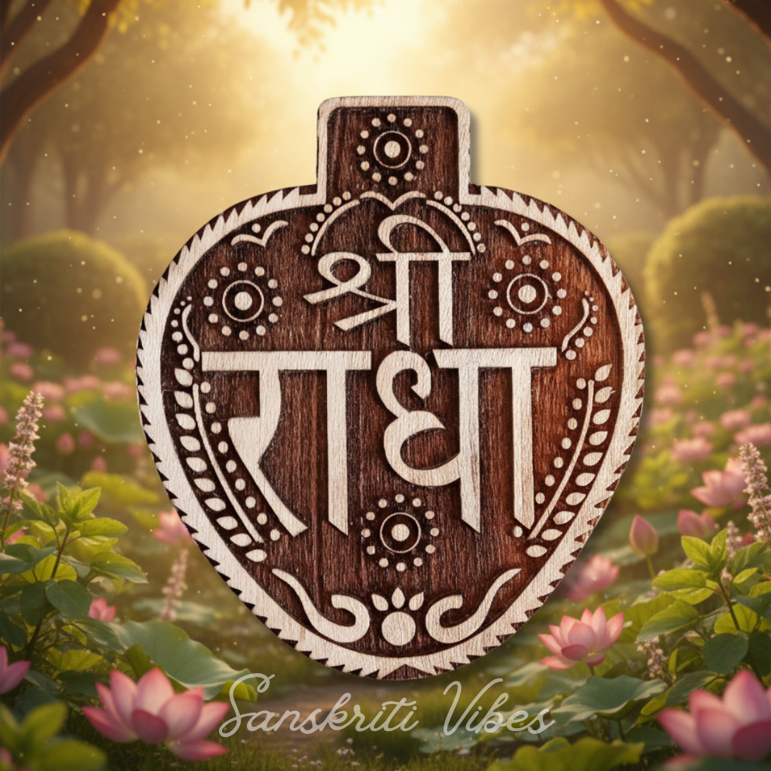 Leaf Shaped Shri Radha Naam Sewa Neem Wood Idol – Handcrafted Statue for Home Temple