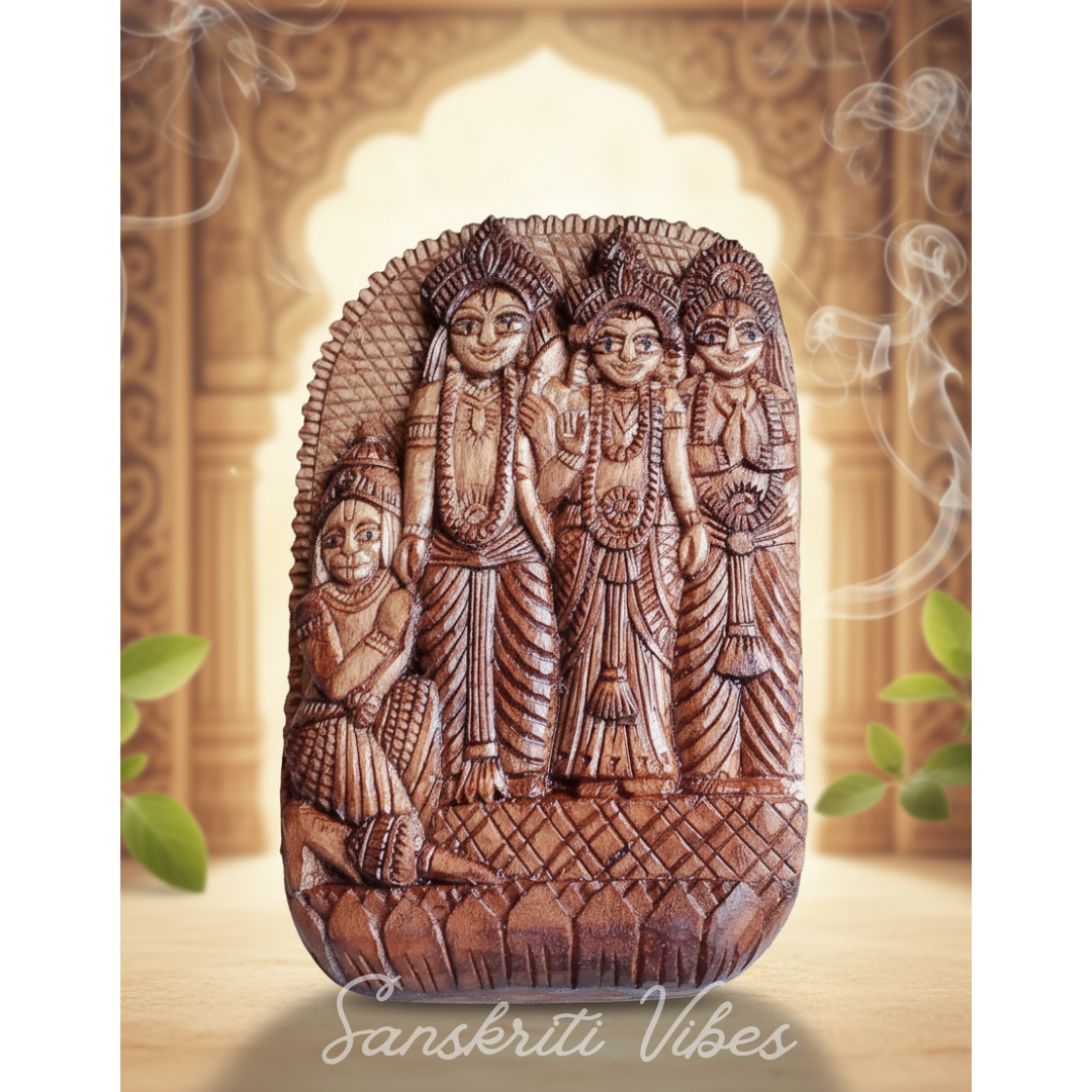 Tulsi Wood Ram Darbar Naam Sewa for Home Temple – Handcrafted Rama Tulsi Wood Idol