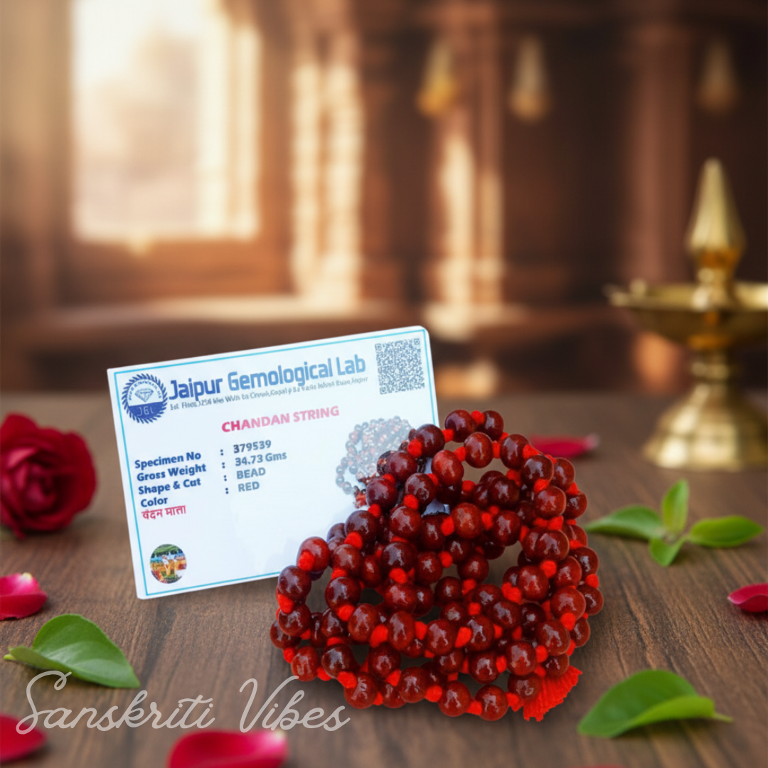 Certified Red Sandalwood Mala Original Rakt Chandan Japa Mala for Meditation Mantra Chanting and Spiritual Healing