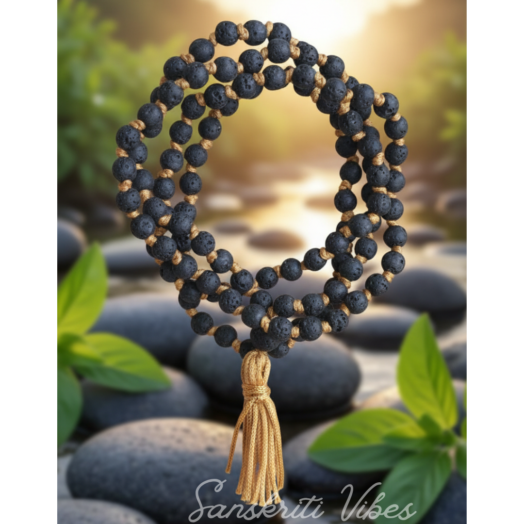 Krishna Spatika Mala Krishna Shaligram Mala 108+1 Beads Spiritual Healing Mala for Puja Meditation and Daily Wear