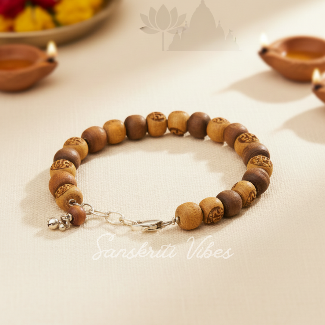 Silver Sterling Ram Ram Tulsi Beads Bracelet for Divine Protection and Blessings