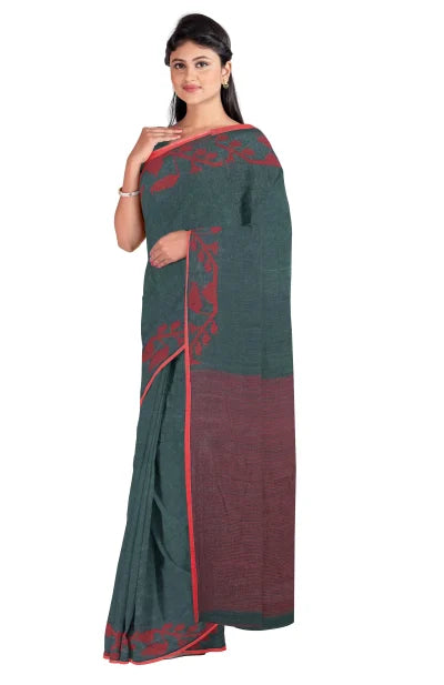 Tangail Cotton Saree – Pine Green - Retail Maharaj