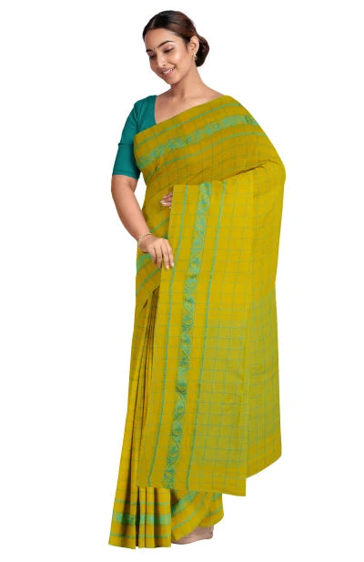 Tangail Cotton Saree – Lime Yellow - Retail Maharaj