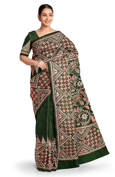 Kantha Silk Saree – Green - Retail Maharaj
