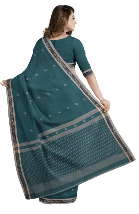 Handwoven Tangail Cotton Saree – Turquoise - Retail Maharaj
