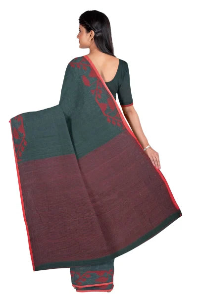 Tangail Cotton Saree – Pine Green - Retail Maharaj