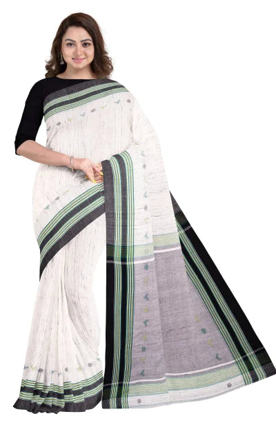 Tangail Cotton Saree – Off-White - Retail Maharaj