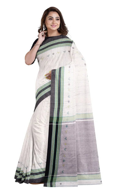Tangail Cotton Saree – Off-White - Retail Maharaj