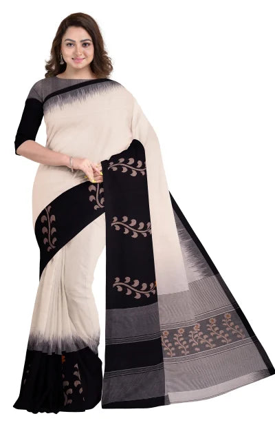 Tangail Cotton Saree – Black & White - Retail Maharaj