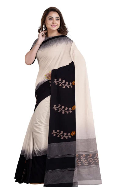 Tangail Cotton Saree – Black & White - Retail Maharaj