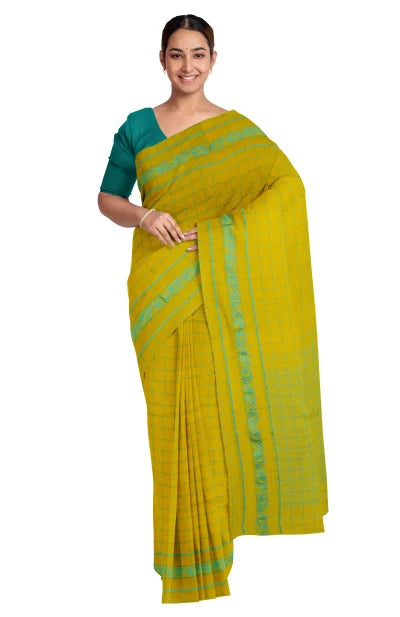 Tangail Cotton Saree – Lime Yellow - Retail Maharaj
