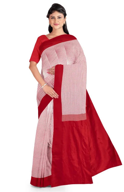 Cotton Cutshuttle Saree in Red and White - Retail Maharaj