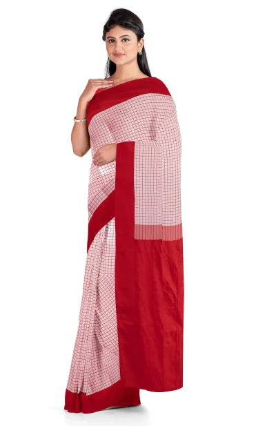 Cotton Cutshuttle Saree in Red and White - Retail Maharaj