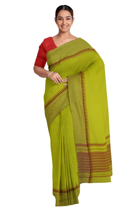 Handwoven Dhaniakhali Cotton Saree – Green - Retail Maharaj