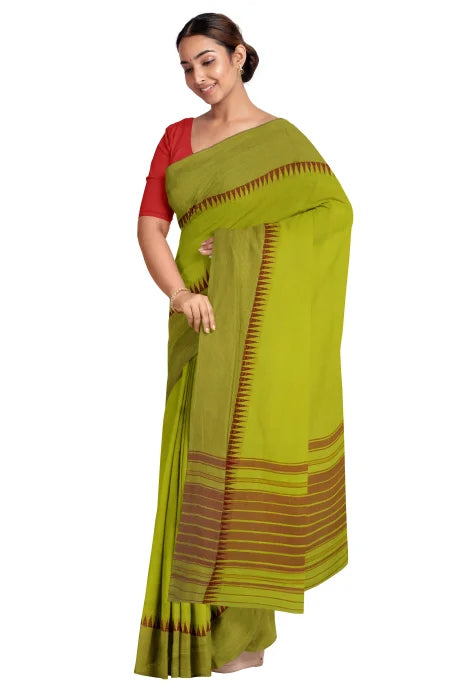 Handwoven Dhaniakhali Cotton Saree – Green - Retail Maharaj