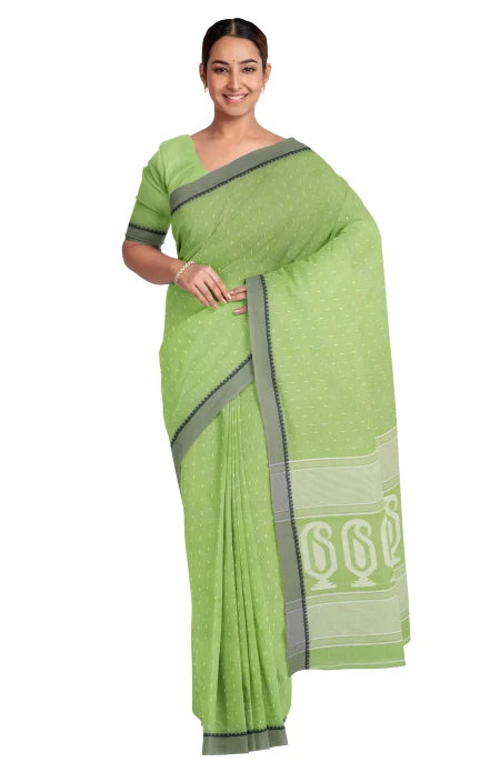Tangail Cotton Saree – Lime Green - Retail Maharaj