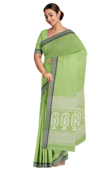 Tangail Cotton Saree – Lime Green - Retail Maharaj