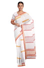 Hand Block Printed Cotton Saree – White and Red - Retail Maharaj