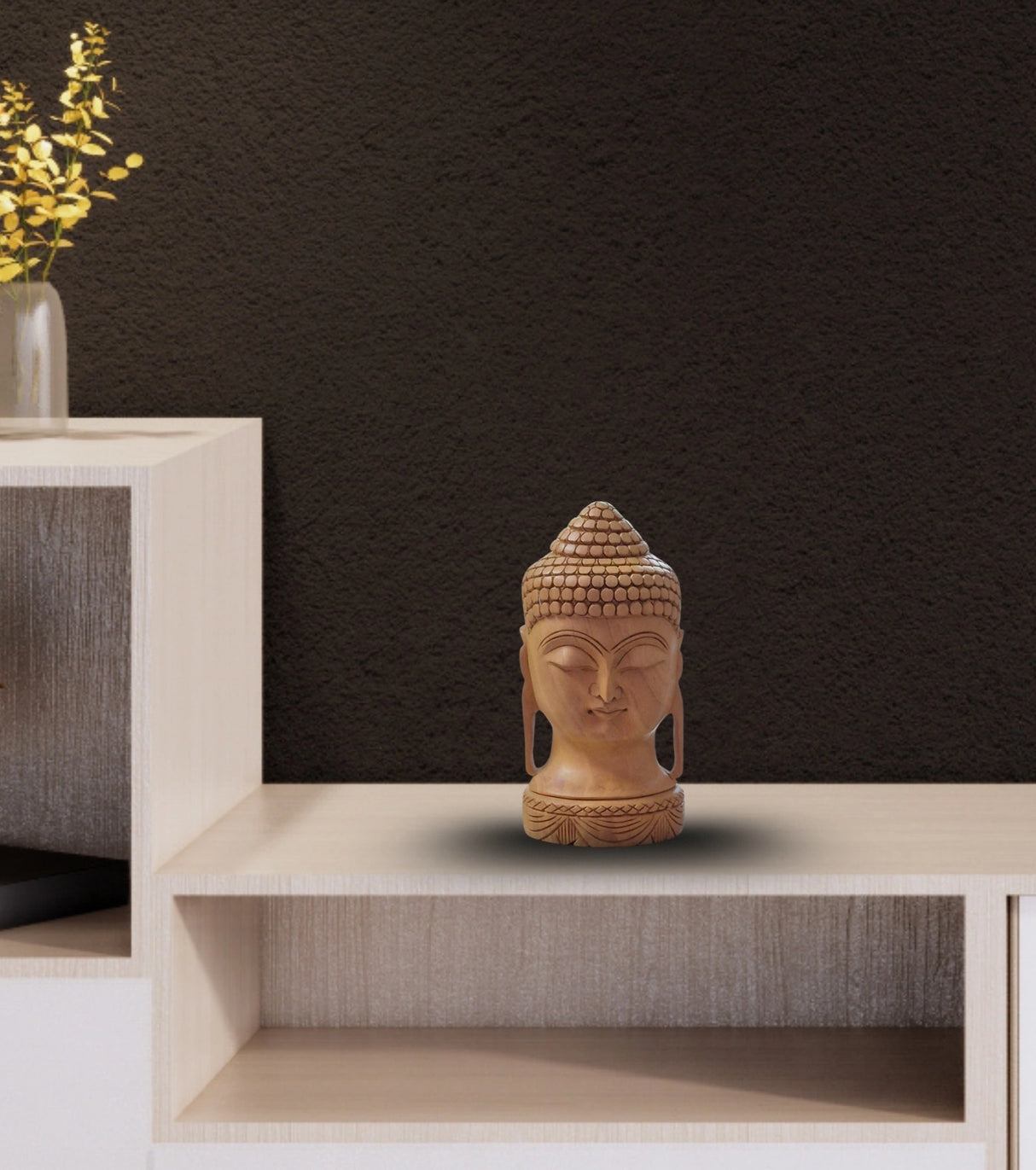 Handcrafted Wooden Buddha Head – Tripura Tribal Art Sculpture | 6-Inch Meditation Decor & Gift | Natural Wood Carving by Indigenous Artisans - Retail Maharaj