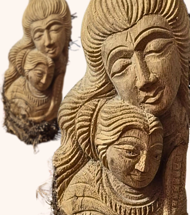 Handcrafted Root Carving – Mother & Child Sculpture | Tripura Tribal Wood Art | Eco-Friendly Rustic Decor (9x16x4 inch) - Retail Maharaj